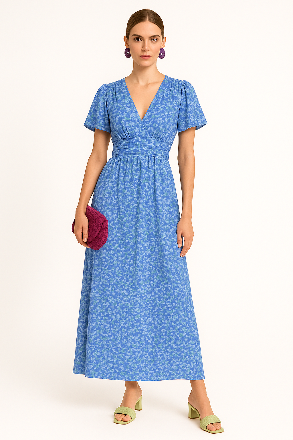 Elegante bloemenjurk met V-hals en korte mouwen – Elsie