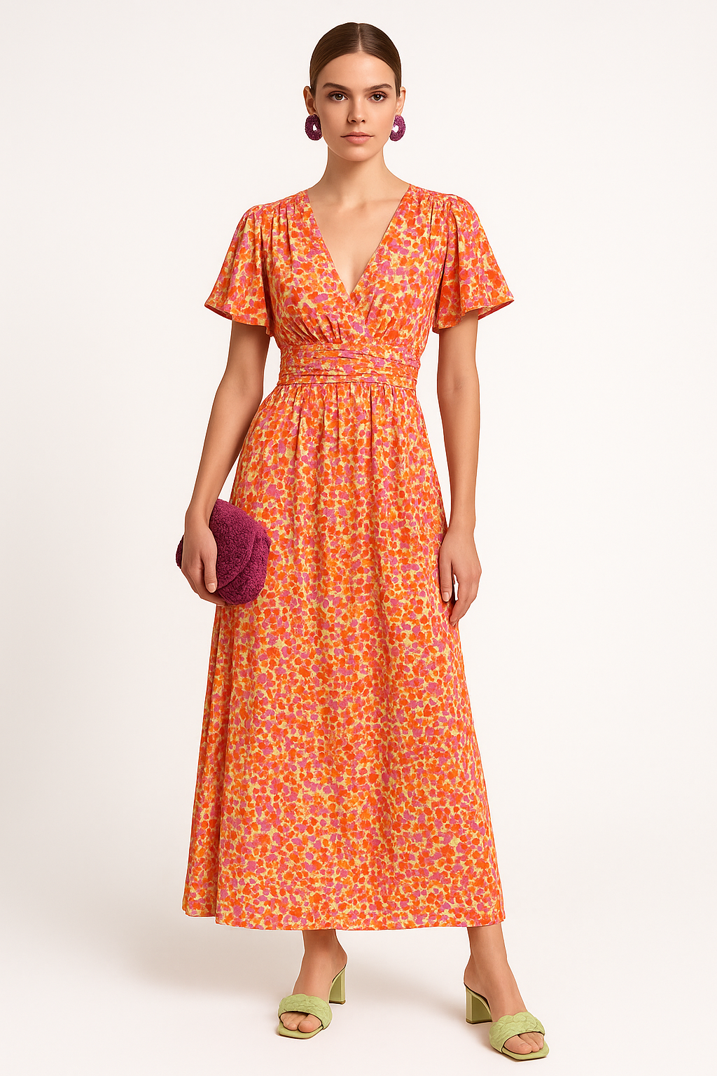 Elegante bloemenjurk met V-hals en korte mouwen – Elsie