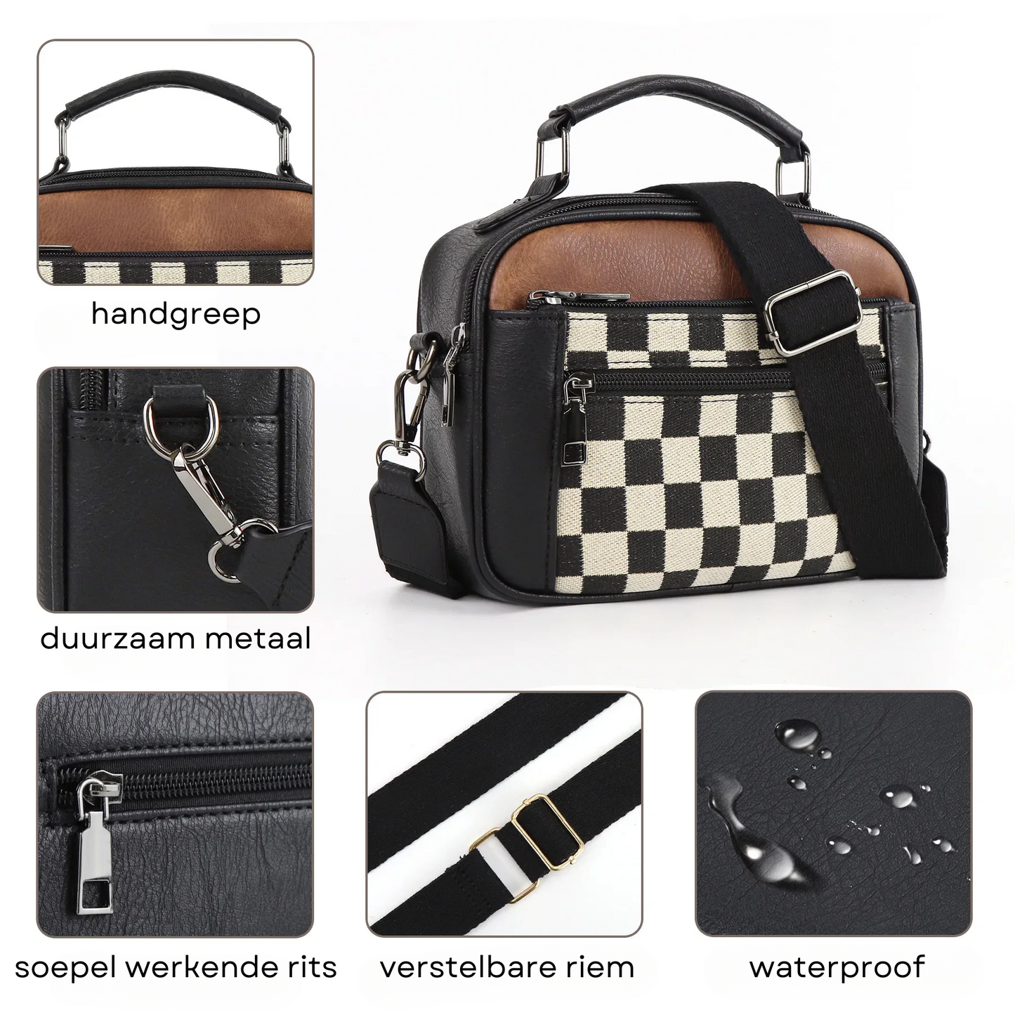 Canvas crossbody tas met schaakprint voor dames – Lureva