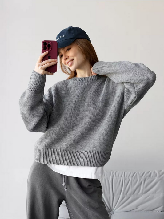 Gebreide losse mock neck trui voor dames – Emma
