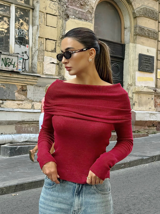 Rode off-shoulder gebreide top voor dames – Bella