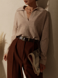 Warme Wol V-Hals Trui met Kraag – Sophie