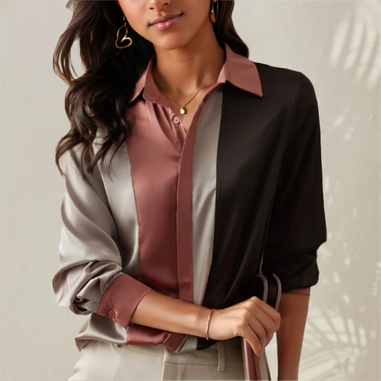 Satijnen dames blouse met lange mouwen voor elegantie – Camille