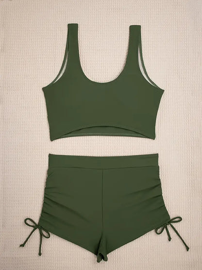 Stretch bikini dames legergroen tie-side set – Elviera
