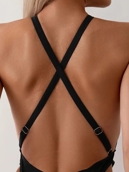 Sexy Halter Badpak met Glans en Hoge Snit – Liora