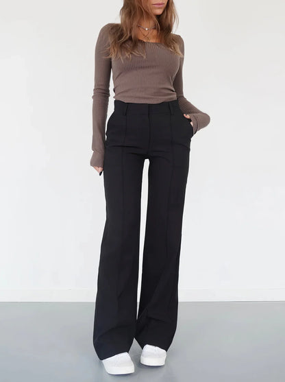 Wijde damespantalon met hoge taille en comfort fit – Luna