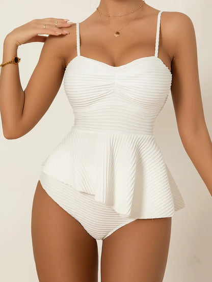 Peplum tankini dames hoog model wit set – Deliane