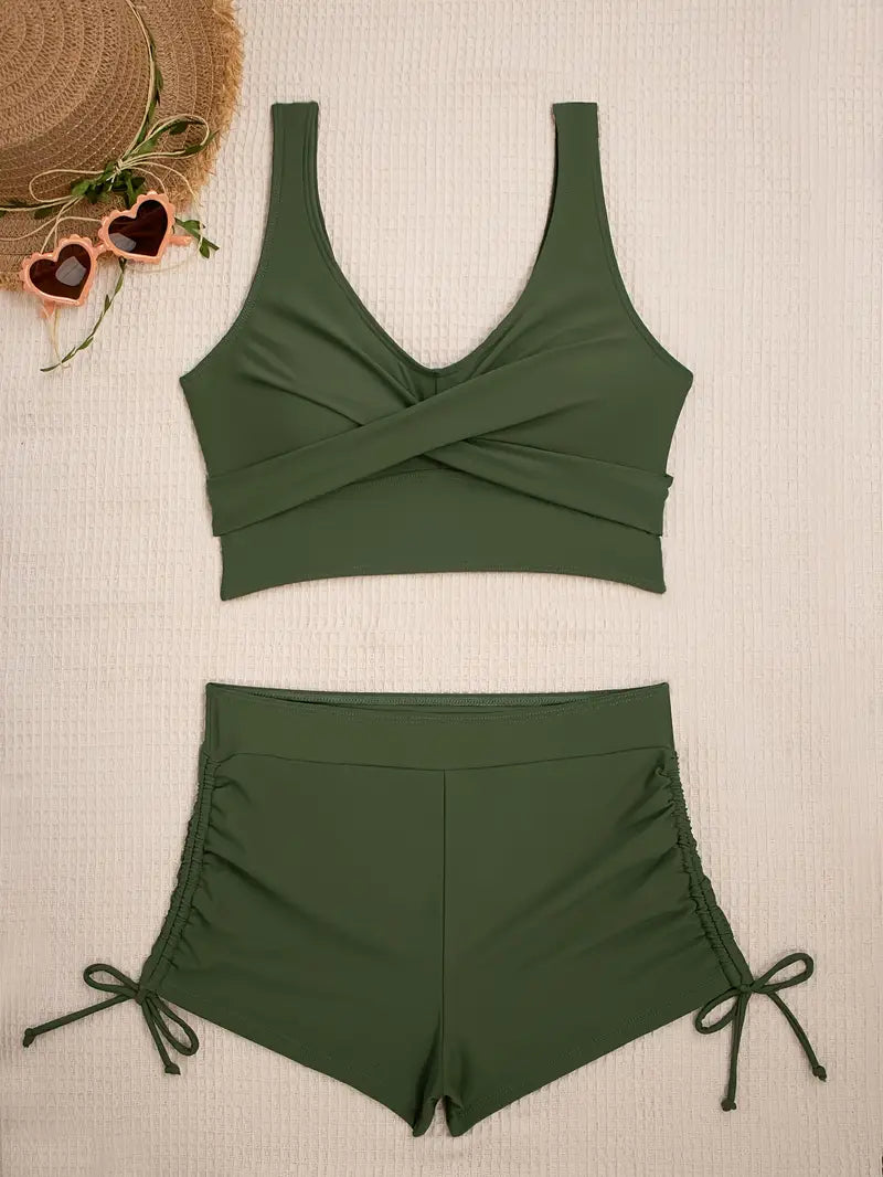 Stretch bikini dames legergroen tie-side set – Elviera