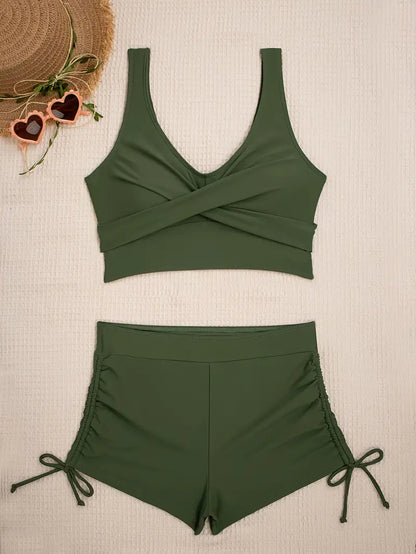 Stretch bikini dames legergroen tie-side set – Elviera