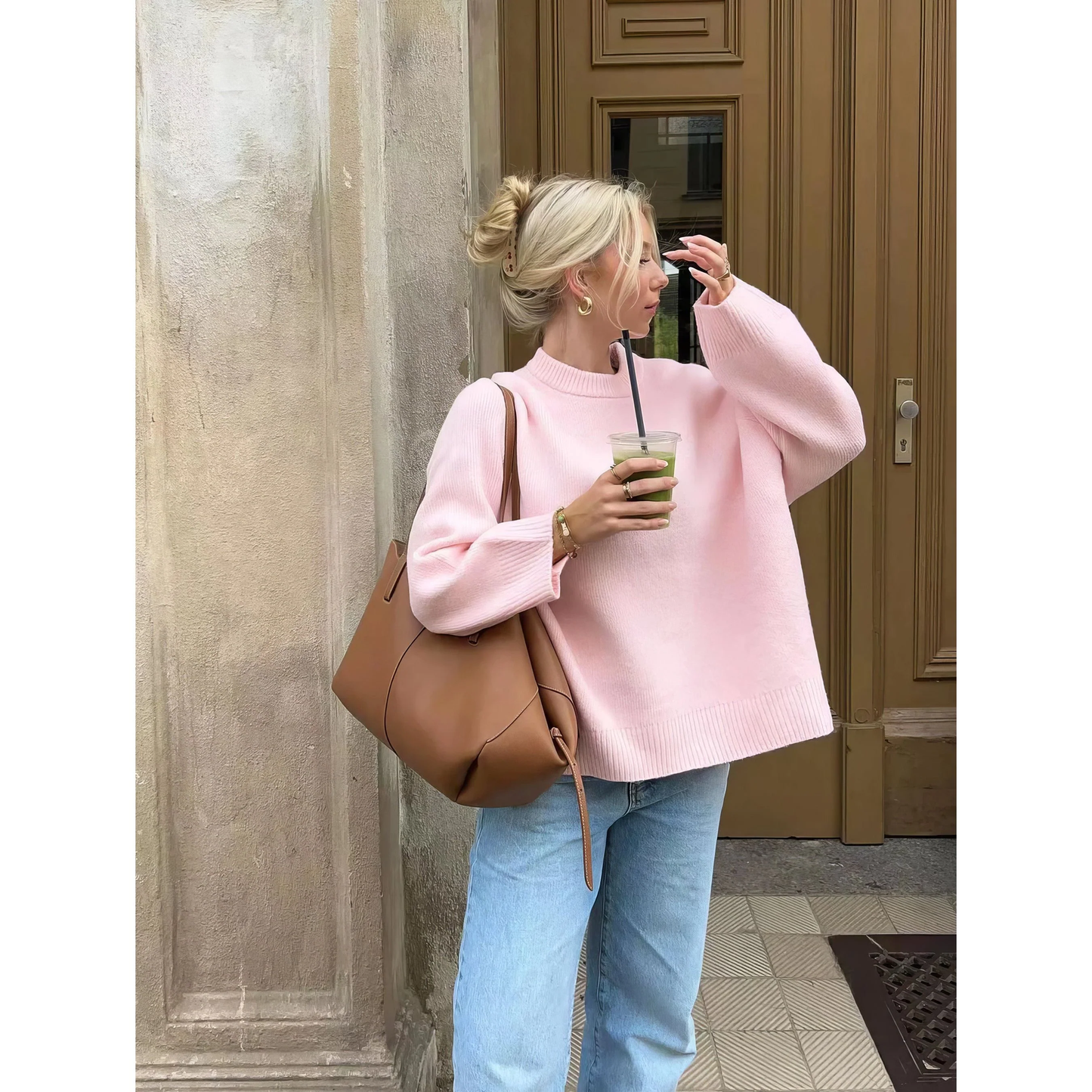 Oversized gebreide ronde hals trui voor dames – Elise