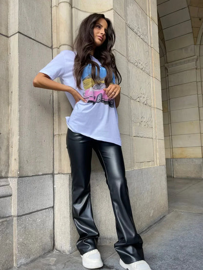 Hoge Taille Skinny Broek Faux Leer – Liza