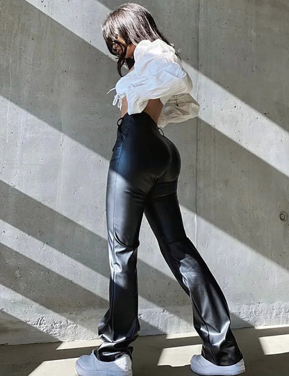 Hoge Taille Skinny Broek Faux Leer – Liza