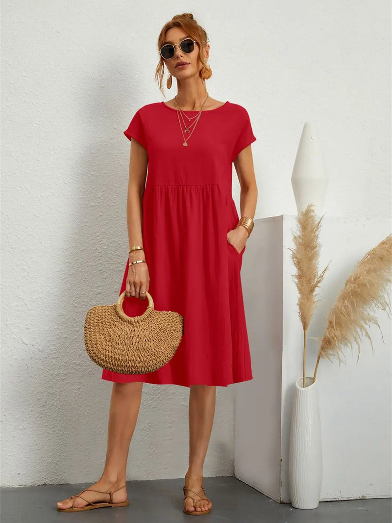 Dames Casual Katoenen Jurk Met Zakken Comfort – Noa