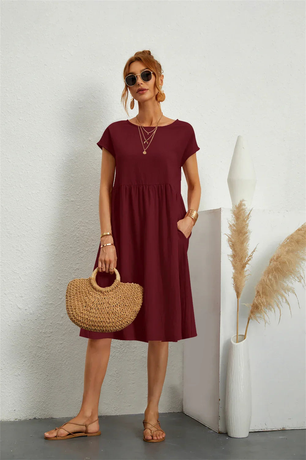 Dames Casual Katoenen Jurk Met Zakken Comfort – Noa