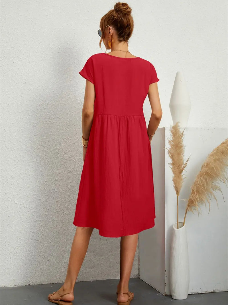 Dames Casual Katoenen Jurk Met Zakken Comfort – Noa