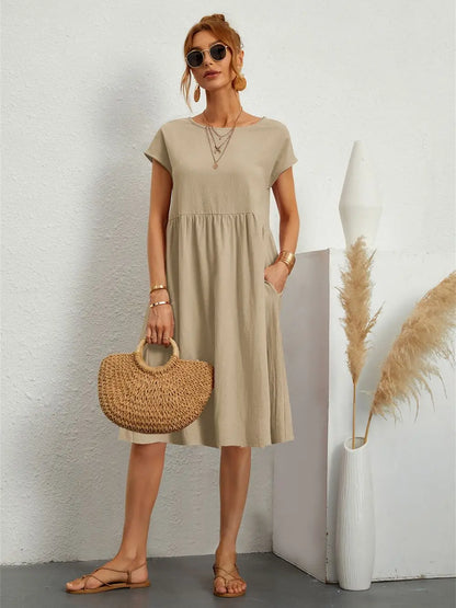 Dames Casual Katoenen Jurk Met Zakken Comfort – Noa