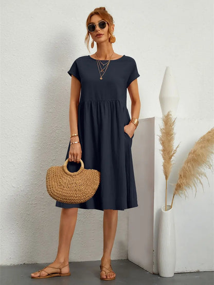 Dames Casual Katoenen Jurk Met Zakken Comfort – Noa