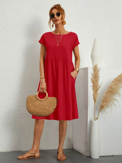 Dames Casual Katoenen Jurk Met Zakken Comfort – Noa