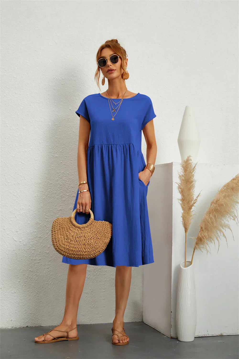 Dames Casual Katoenen Jurk Met Zakken Comfort – Noa