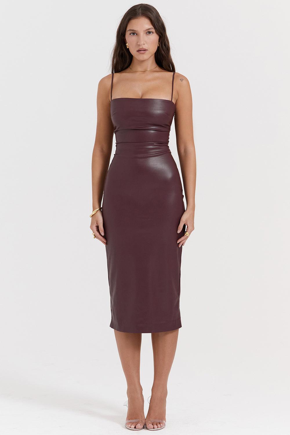 Leren midi-jurk met strak silhouet – Raven