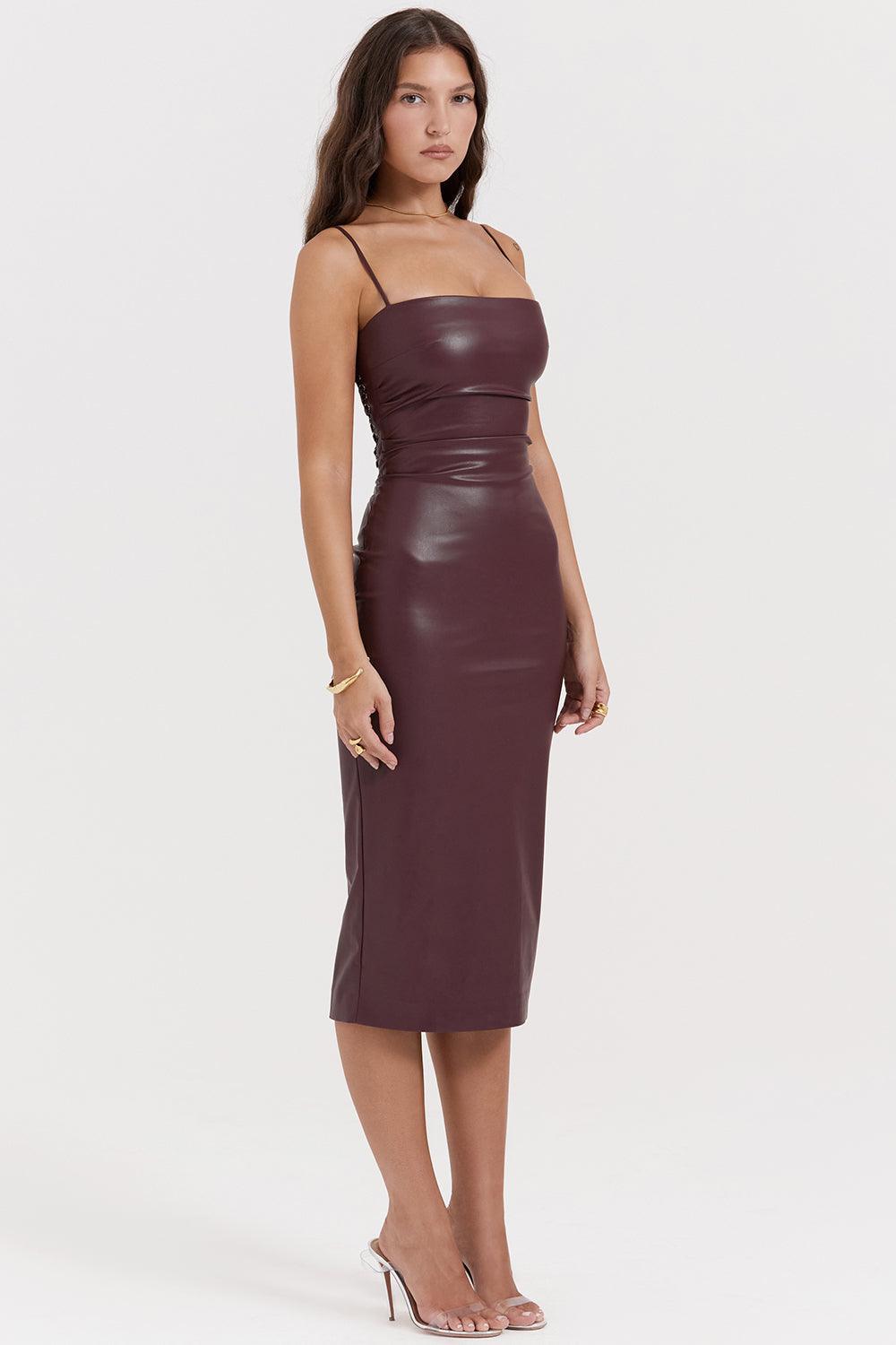 Leren midi-jurk met strak silhouet – Raven