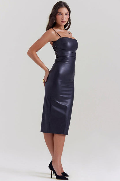Leren midi-jurk met strak silhouet – Raven