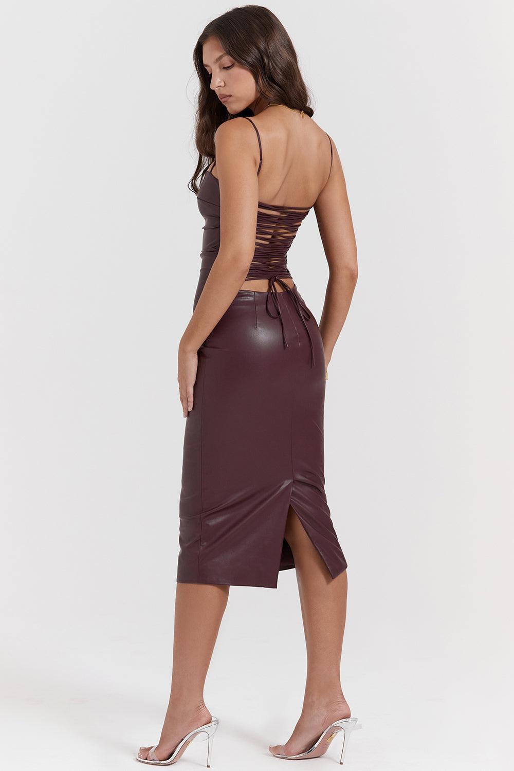 Leren midi-jurk met strak silhouet – Raven