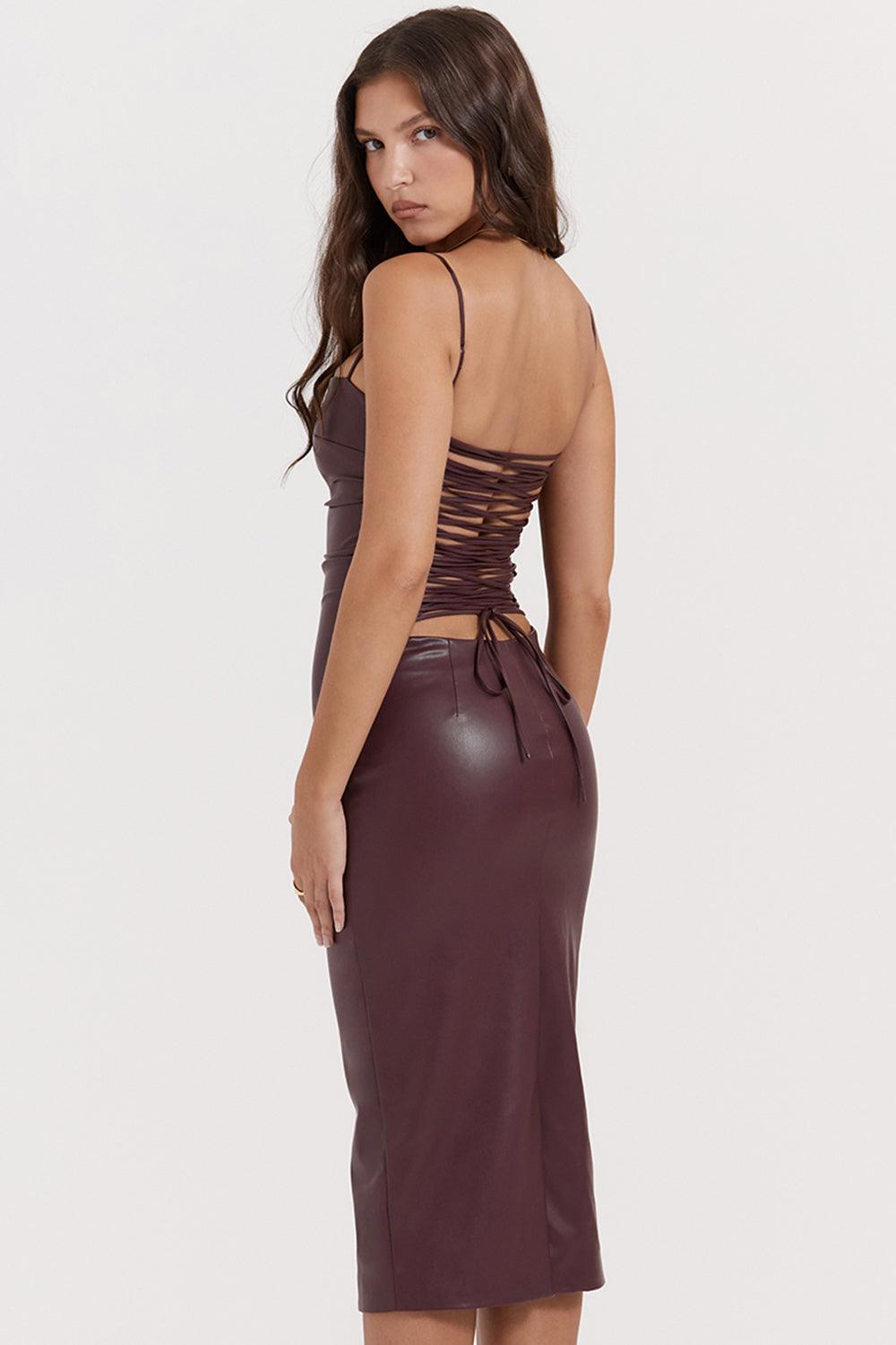 Leren midi-jurk met strak silhouet – Raven