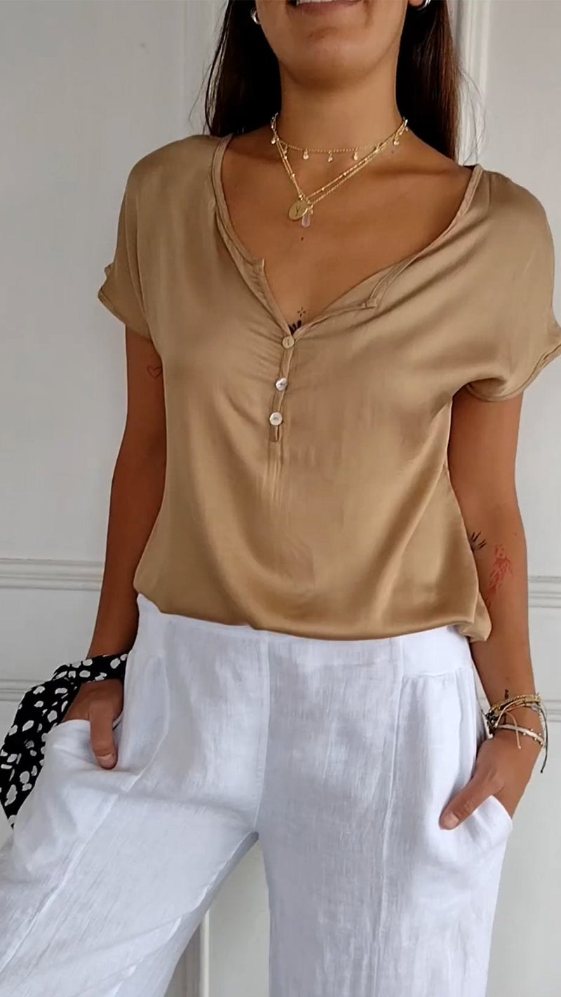 Elegante V-hals damesblouse met stijl – Elise