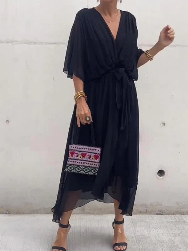 Elegante V-Hals Jurk Zomer Vrouwelijk Design – Noor