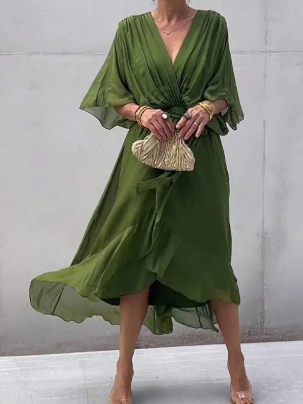 Elegante V-Hals Jurk Zomer Vrouwelijk Design – Noor