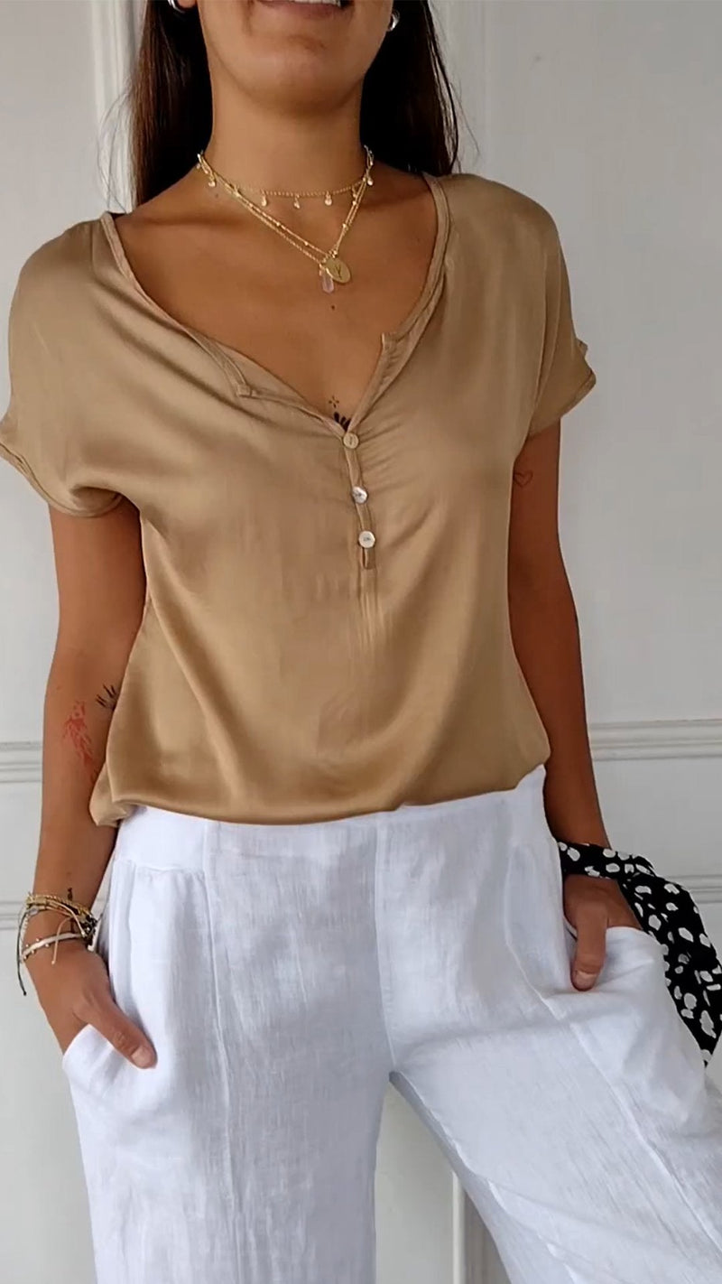 Elegante V-hals damesblouse met stijl – Elise