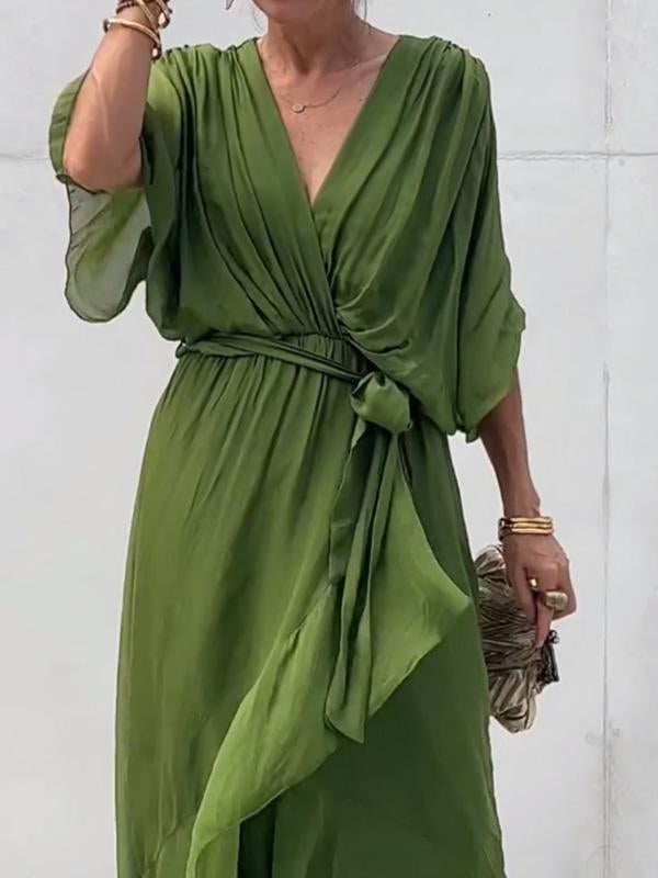 Elegante V-Hals Jurk Zomer Vrouwelijk Design – Noor