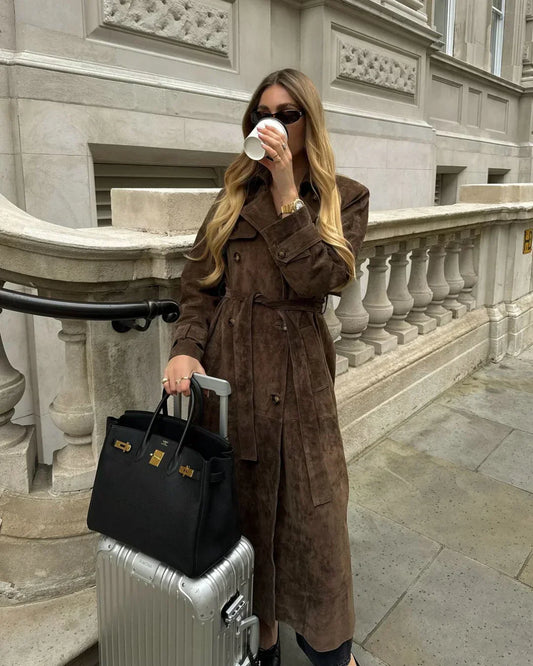 Retro suède trenchcoat voor een elegante look – Olivia