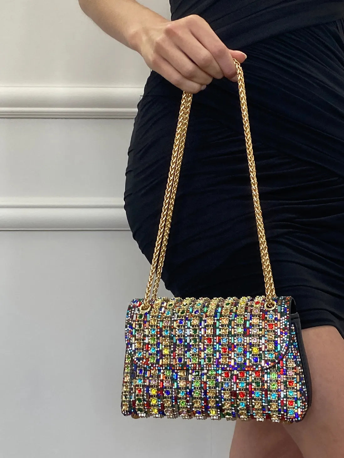 Strass avondtas met gouden ketting voor dames – Nirelle