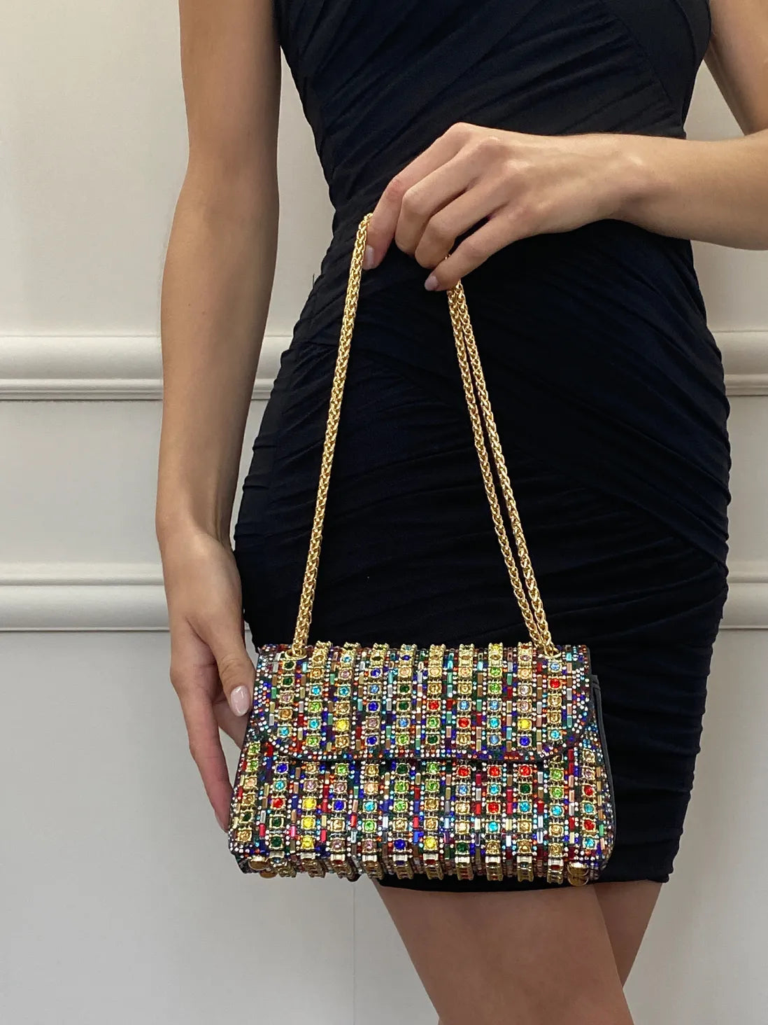 Strass avondtas met gouden ketting voor dames – Nirelle