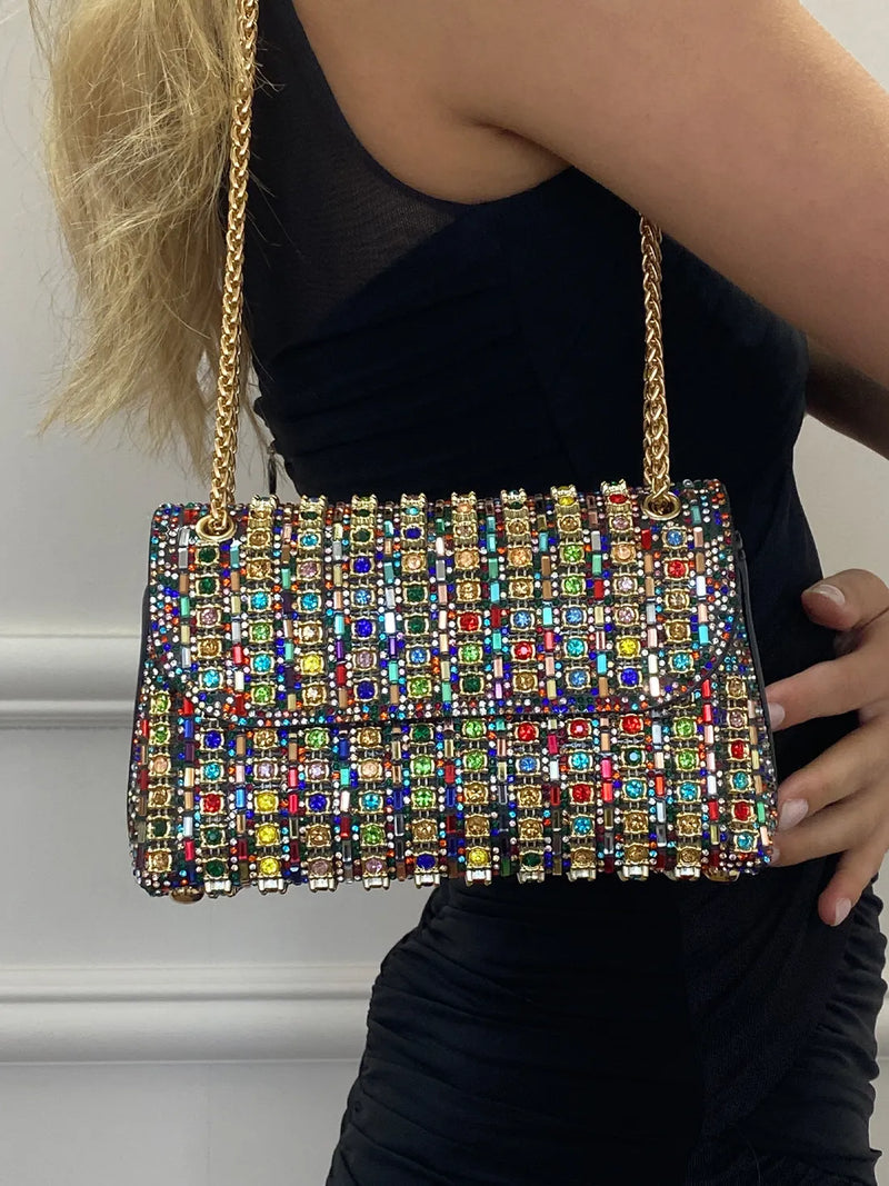 Strass avondtas met gouden ketting voor dames – Nirelle