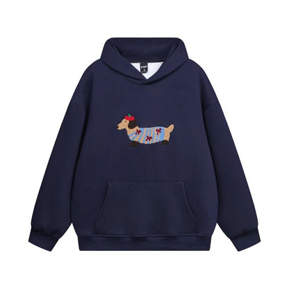 Geborduurde hoodie met teckelmotief en fleecevoering – Luna
