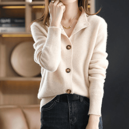 Luxe cashmere cardigan met hoge hals voor dames – Celeste