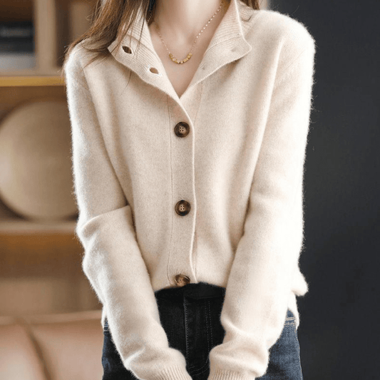 Luxe cashmere cardigan met hoge hals voor dames – Celeste