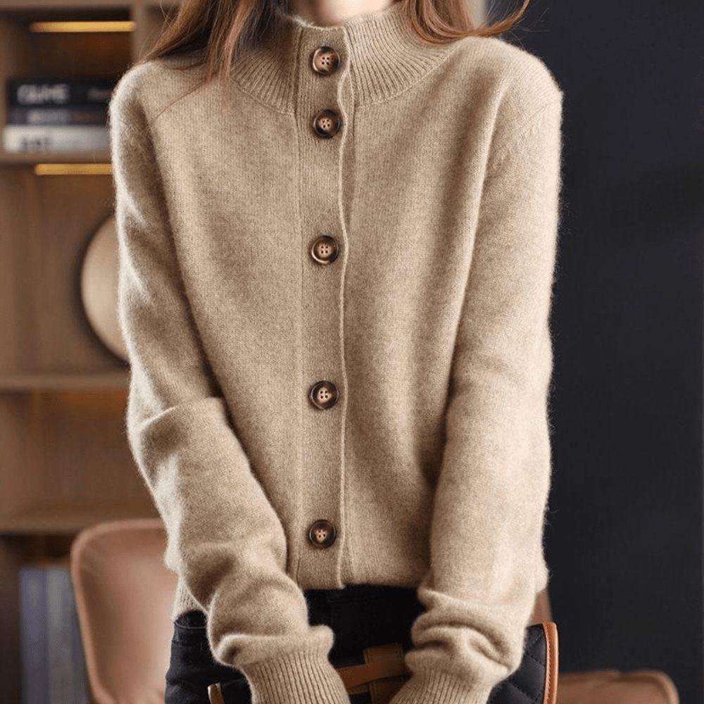Luxe cashmere cardigan met hoge hals voor dames – Celeste