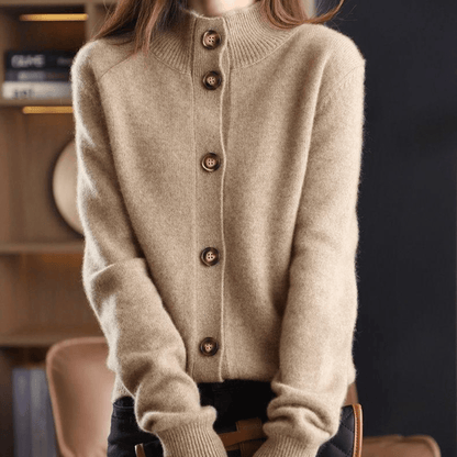 Luxe cashmere cardigan met hoge hals voor dames – Celeste