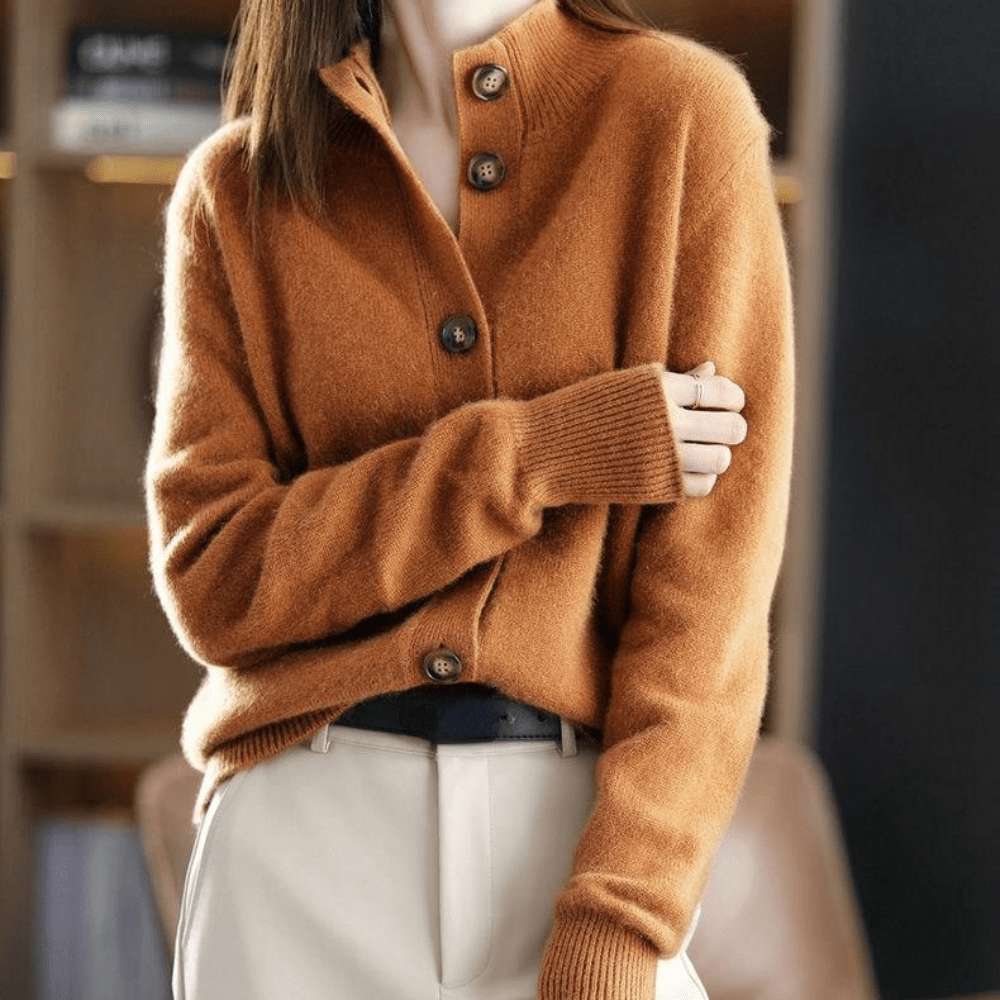 Luxe cashmere cardigan met hoge hals voor dames – Celeste