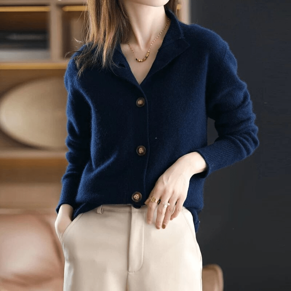 Luxe cashmere cardigan met hoge hals voor dames – Celeste