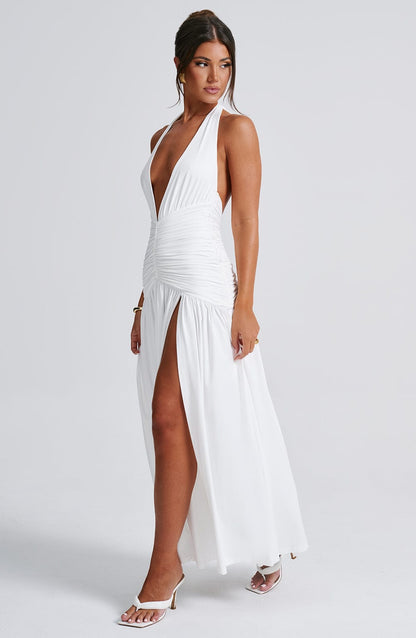 Elegante halter maxi-jurk met split voor dames – Selva