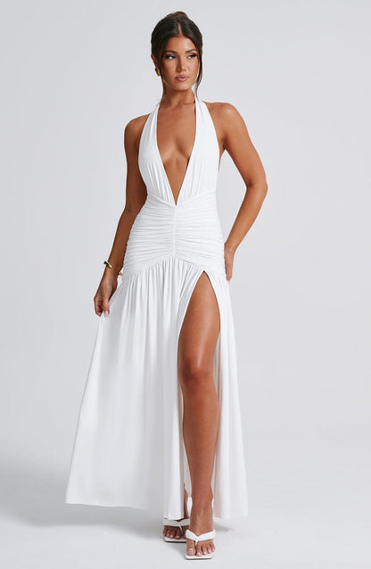 Elegante halter maxi-jurk met split voor dames – Selva