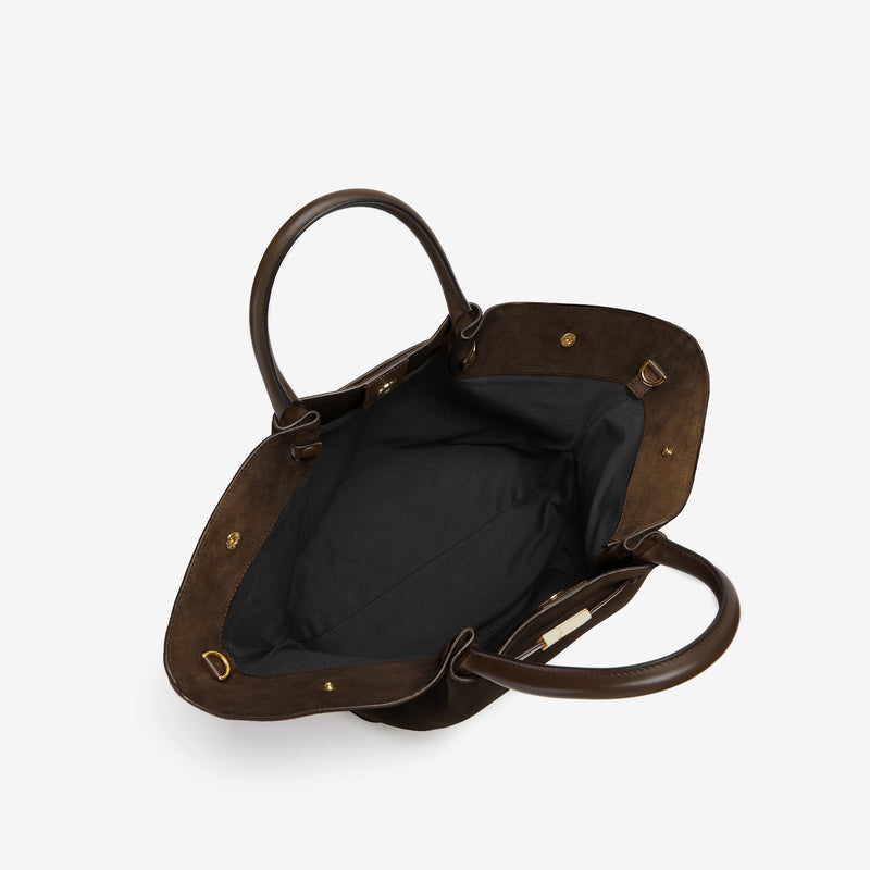 Suède tote bag met schouderriem en ruimte – Mondera