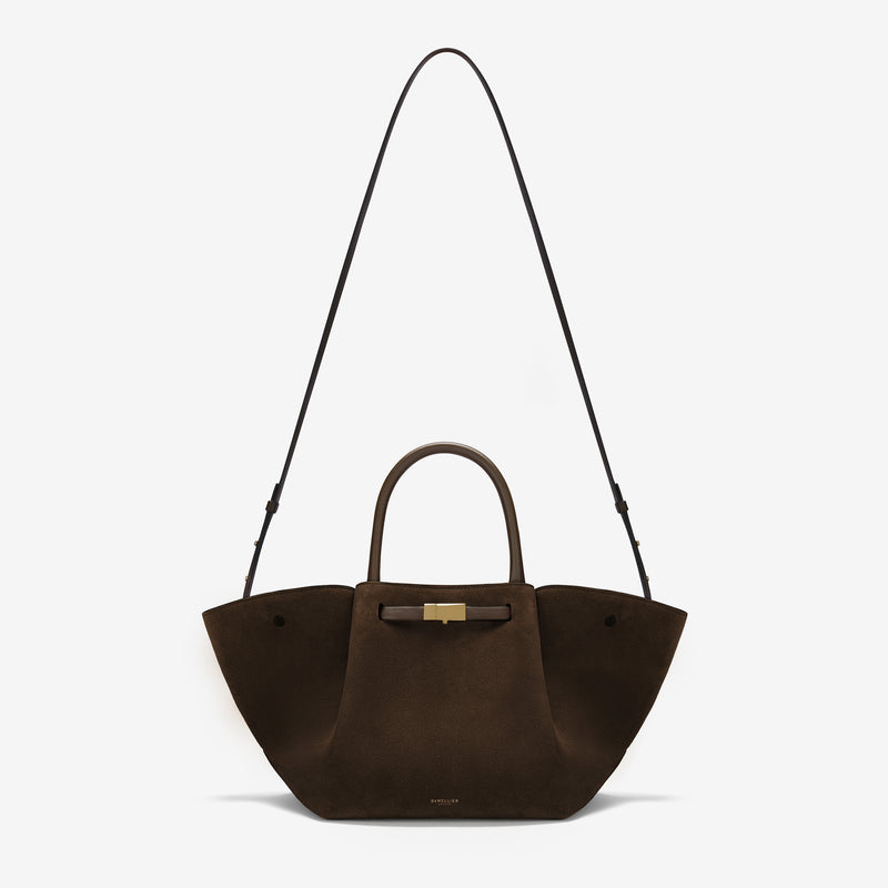 Suède tote bag met schouderriem en ruimte – Mondera