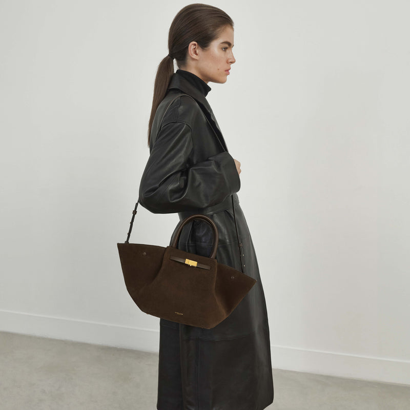 Suède tote bag met schouderriem en ruimte – Mondera