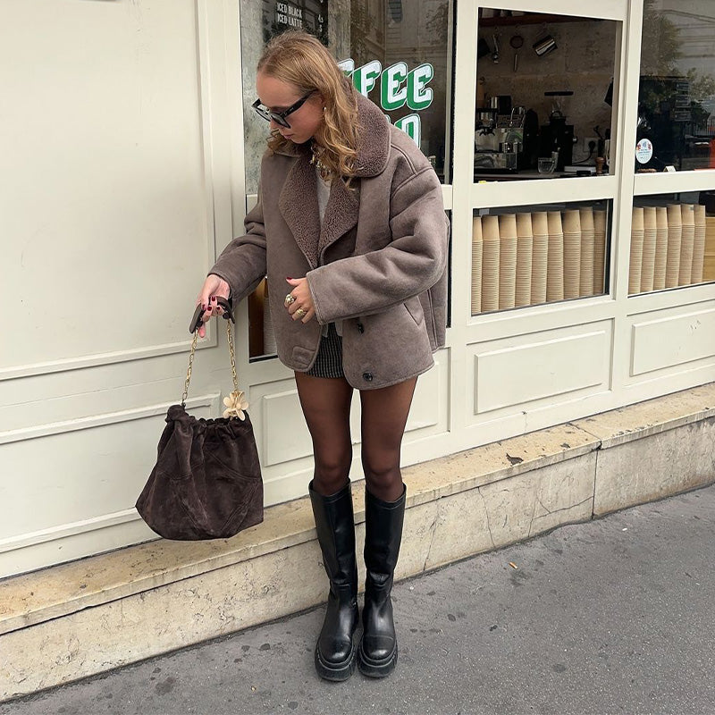 Suède Look Winterjas voor Dames met Fleece Voering – Marvella